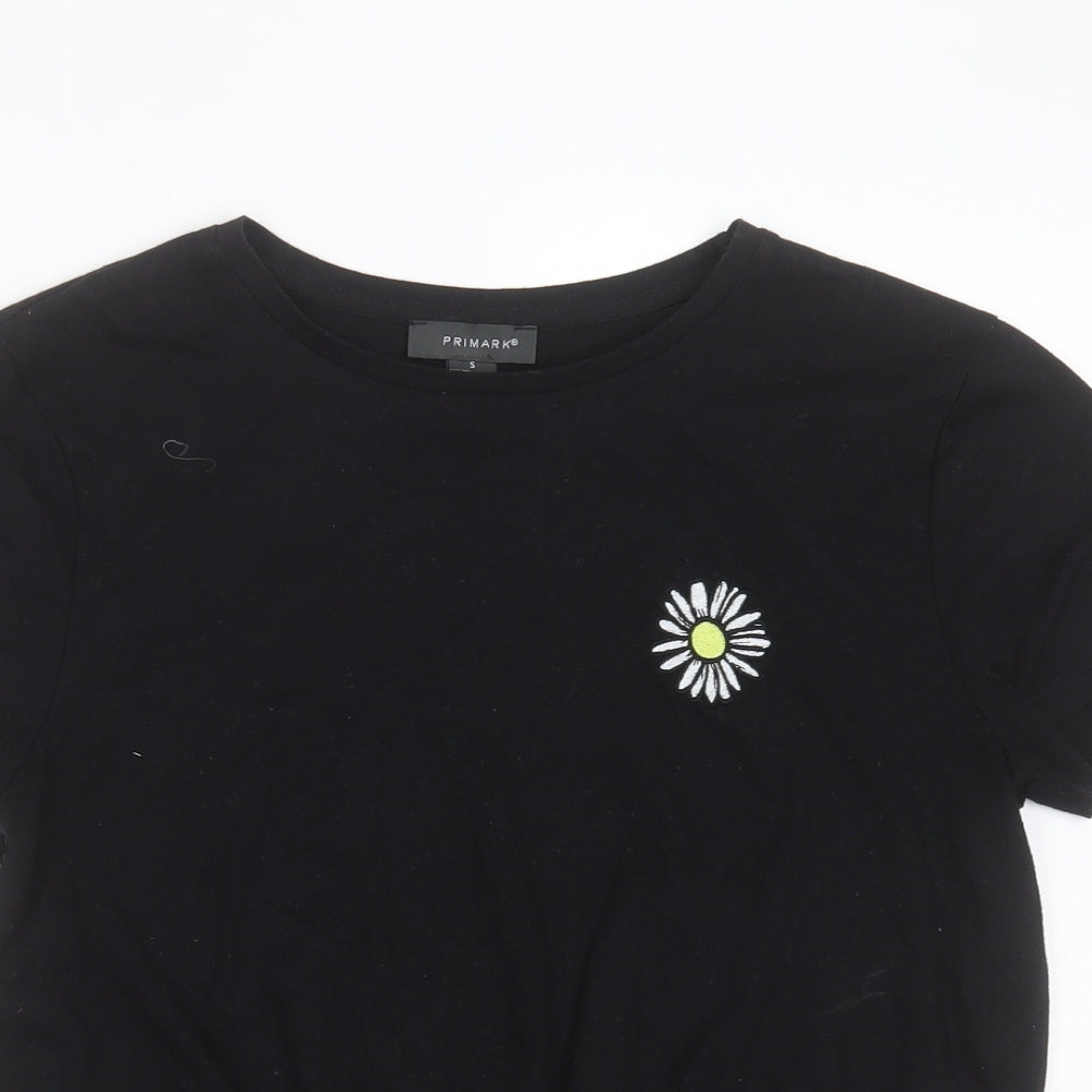 Primark Womens Black  Polyester Basic T-Shirt Size S Round Neck - flower