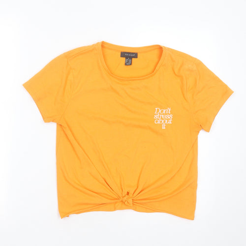 Primark Womens Orange  Polyester Basic T-Shirt Size S Round Neck - don't stress about it