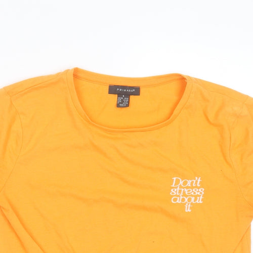 Primark Womens Orange  Polyester Basic T-Shirt Size S Round Neck - don't stress about it