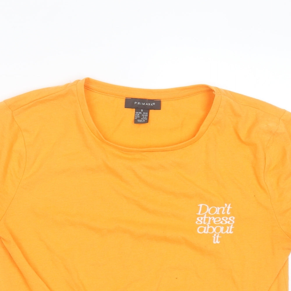 Primark Womens Orange  Polyester Basic T-Shirt Size S Round Neck - don't stress about it