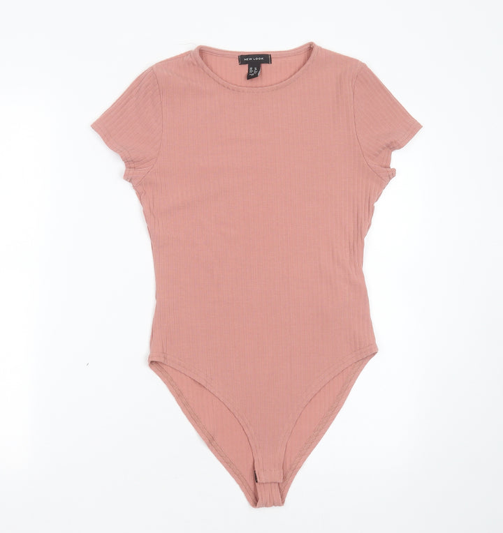 New Look Womens Pink Striped Polyester Bodysuit One-Piece Size 10