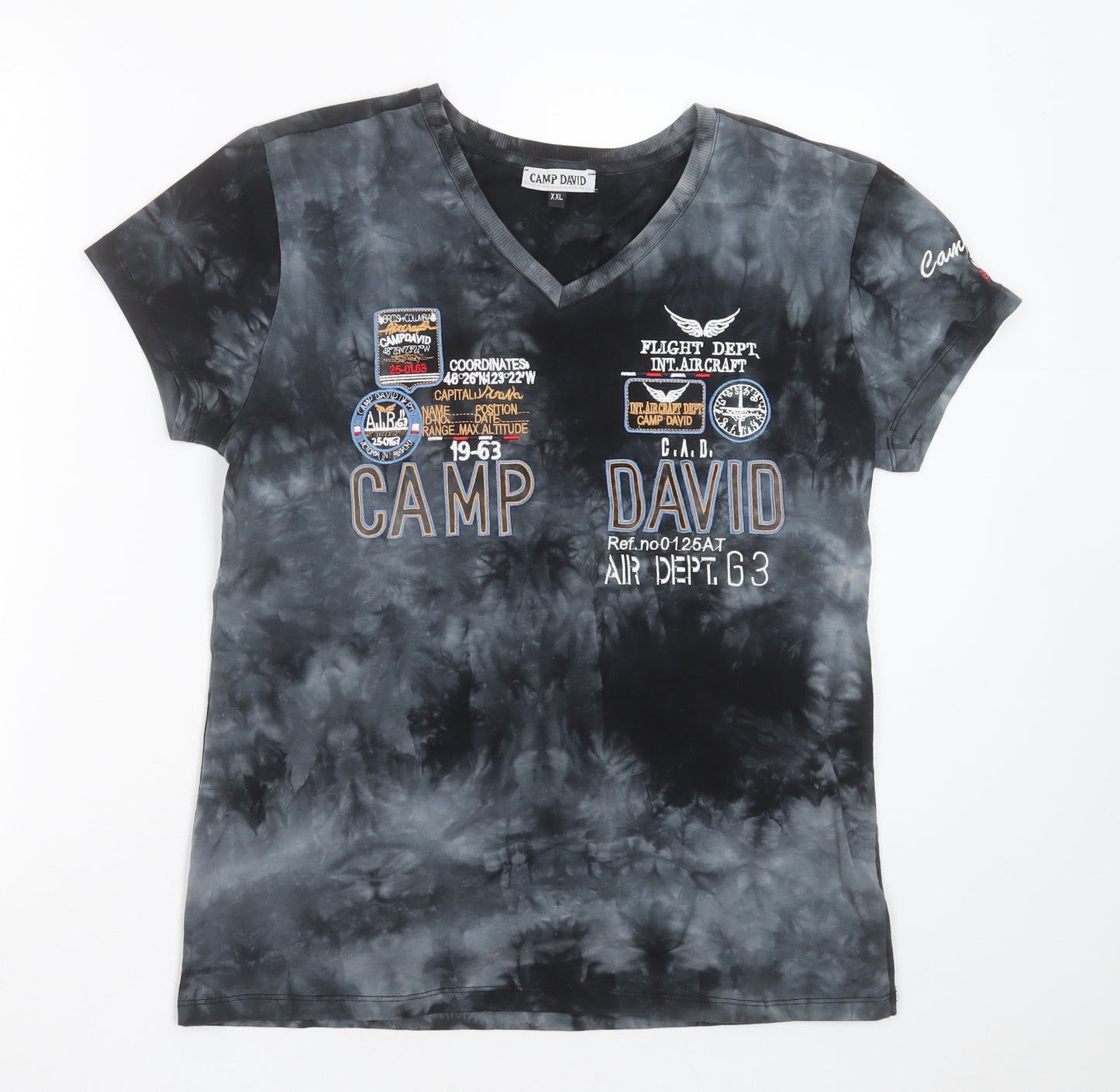 Camp David Womens Grey  Cotton Basic T-Shirt Size 2XL V-Neck