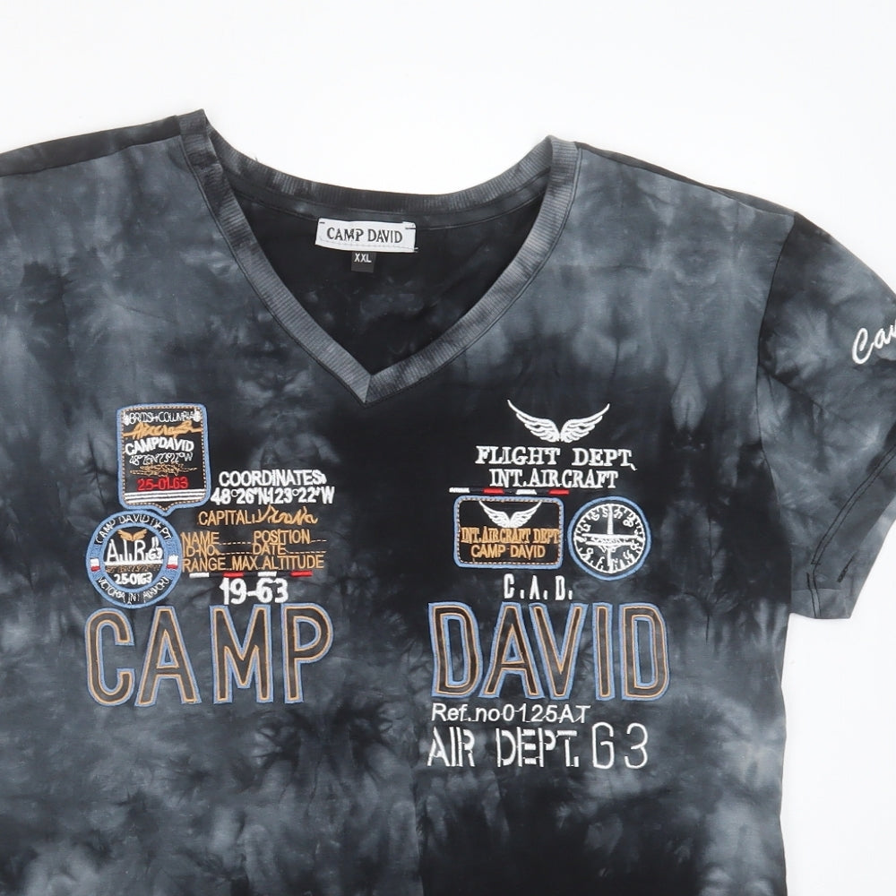 Camp David Womens Grey  Cotton Basic T-Shirt Size 2XL V-Neck