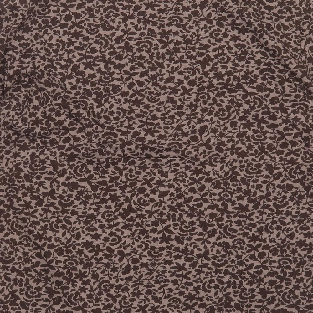 John Lewis Womens Brown Floral Cotton Basic T-Shirt Size 14 V-Neck