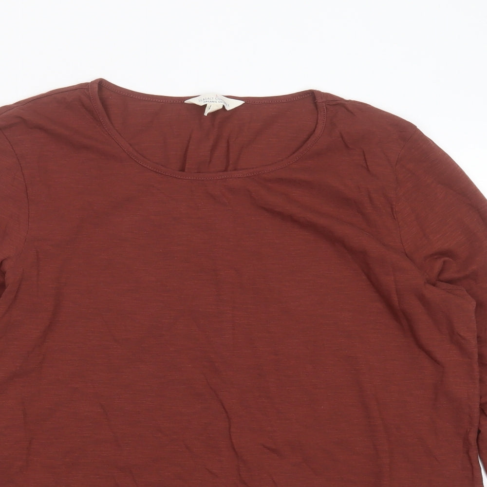 Seasalt Womens Brown  Cotton Basic T-Shirt Size 12 Round Neck
