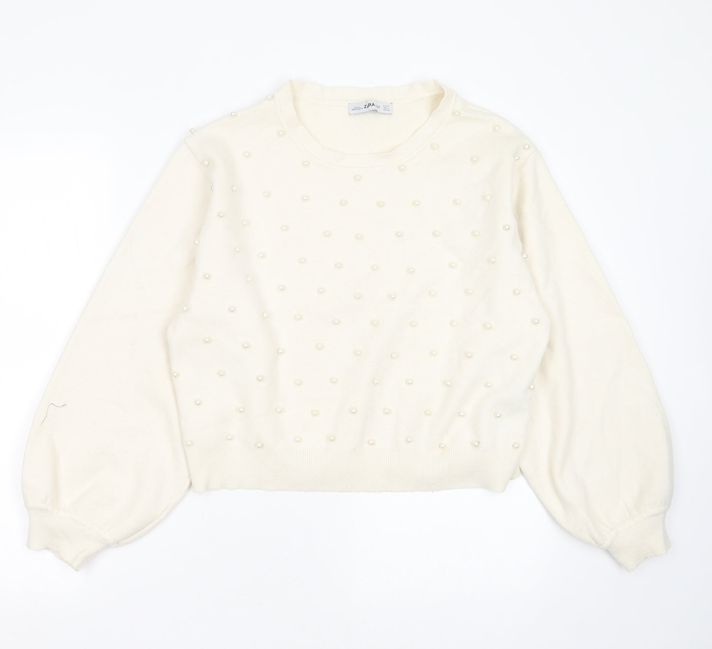 Zara Womens Ivory Round Neck  Viscose Pullover Jumper Size M   - beaded