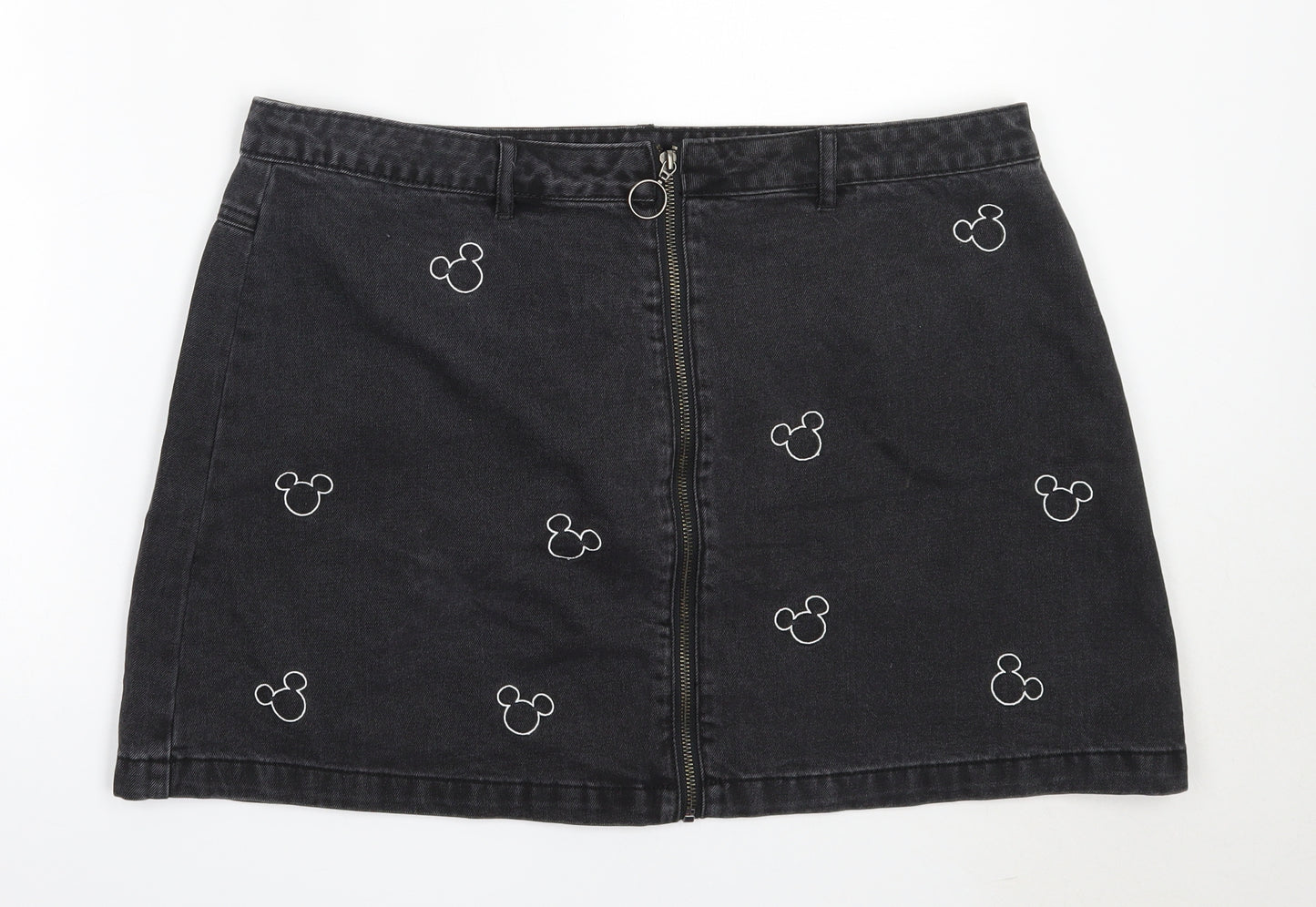 Primark Womens Black  Cotton Mini Skirt Size 20    - mickey mouse