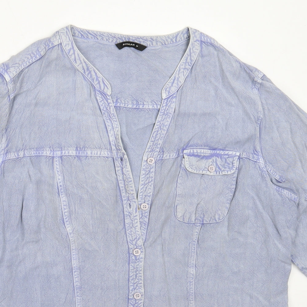 Roman Womens Blue  Viscose Basic Button-Up Size 16 V-Neck