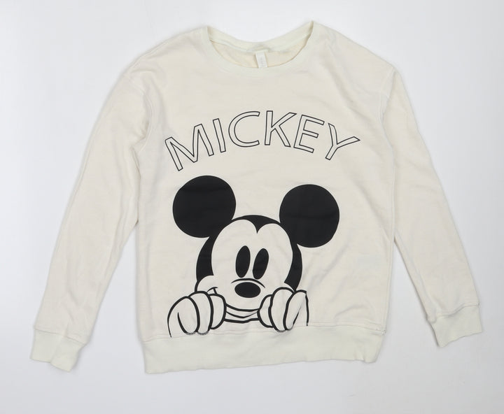 H&M Womens Ivory Cotton Pullover Sweatshirt Size XS - mickey mouse
