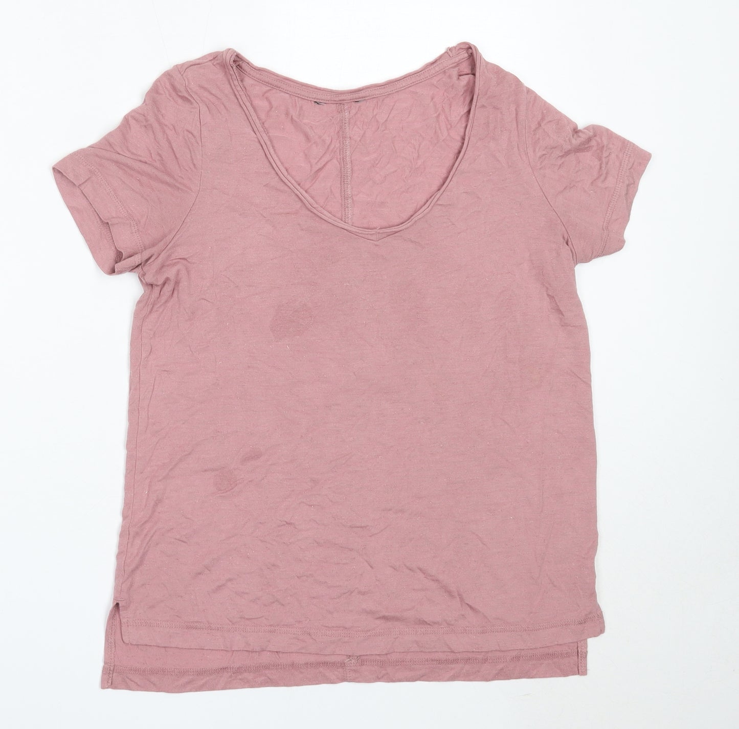 NEXT Womens Pink  Viscose Basic T-Shirt Size 10 V-Neck