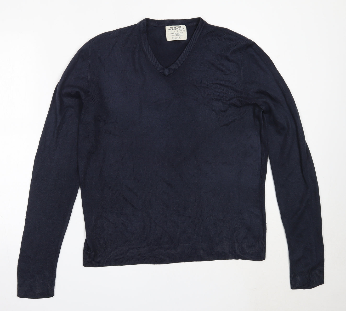 Burton Mens Blue V-Neck  Acrylic Pullover Jumper Size M