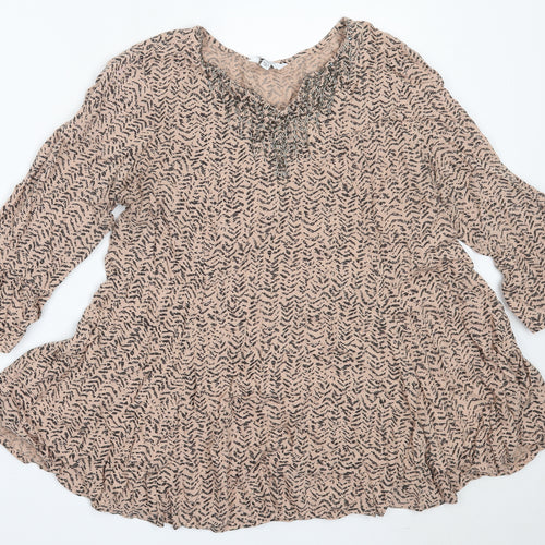 Joanna Hope Womens Beige  Viscose Basic Blouse Size 12 V-Neck