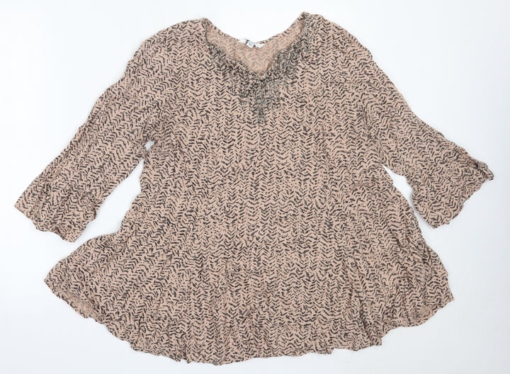 Joanna Hope Womens Beige Viscose Basic Blouse Size 12 V-Neck