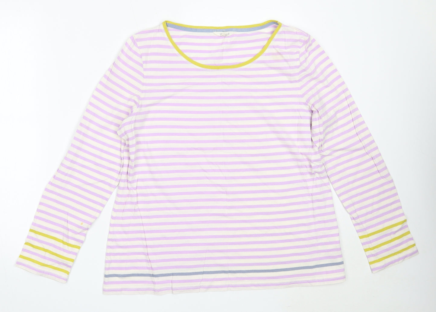 White Stuff Womens Purple Striped Cotton Basic T-Shirt Size 16 Round Neck