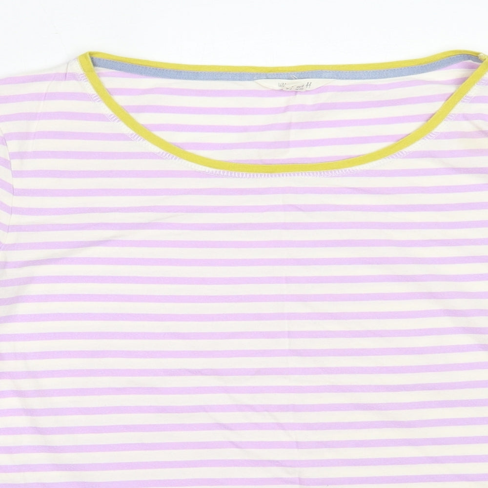 White Stuff Womens Purple Striped Cotton Basic T-Shirt Size 16 Round Neck