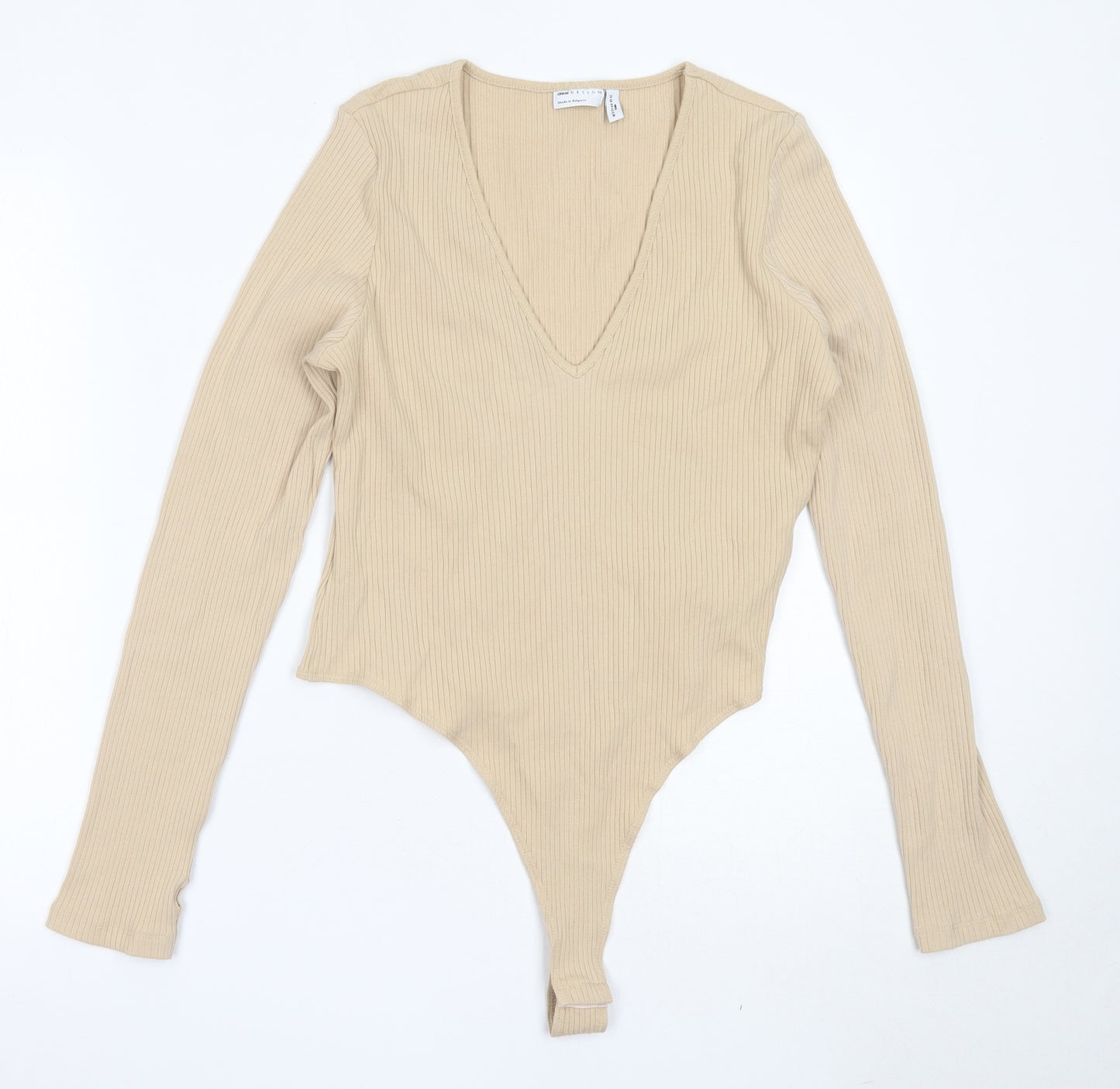 ASOS Womens Beige  Cotton Basic T-Shirt Size 16 V-Neck - bodysuit