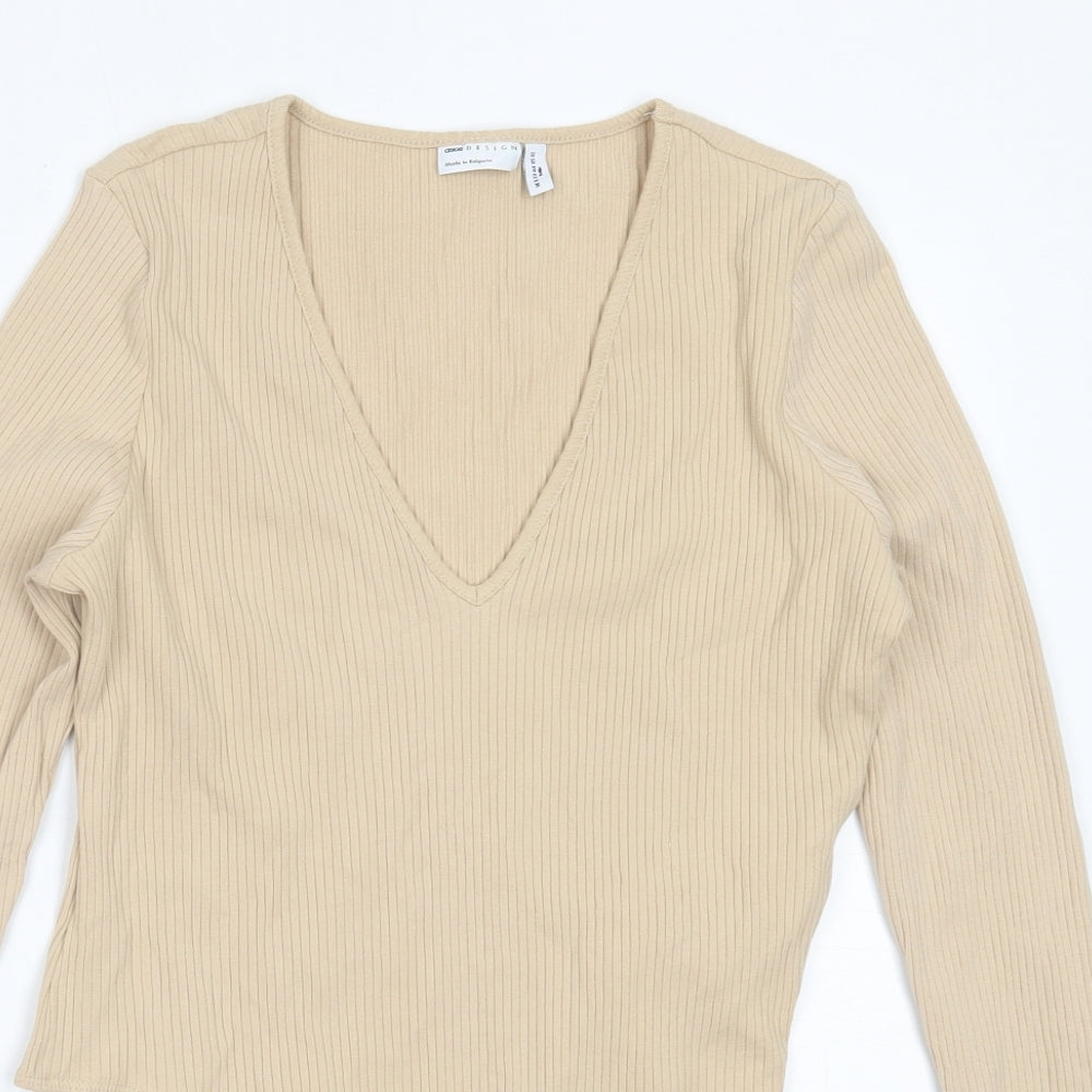 ASOS Womens Beige  Cotton Basic T-Shirt Size 16 V-Neck - bodysuit