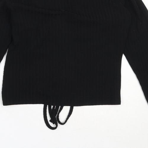 New Look Womens Black  Polyester Basic Blouse Size 12 V-Neck