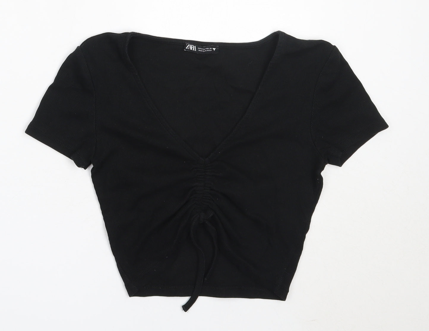 Zara Womens Black  Cotton Basic T-Shirt Size M V-Neck
