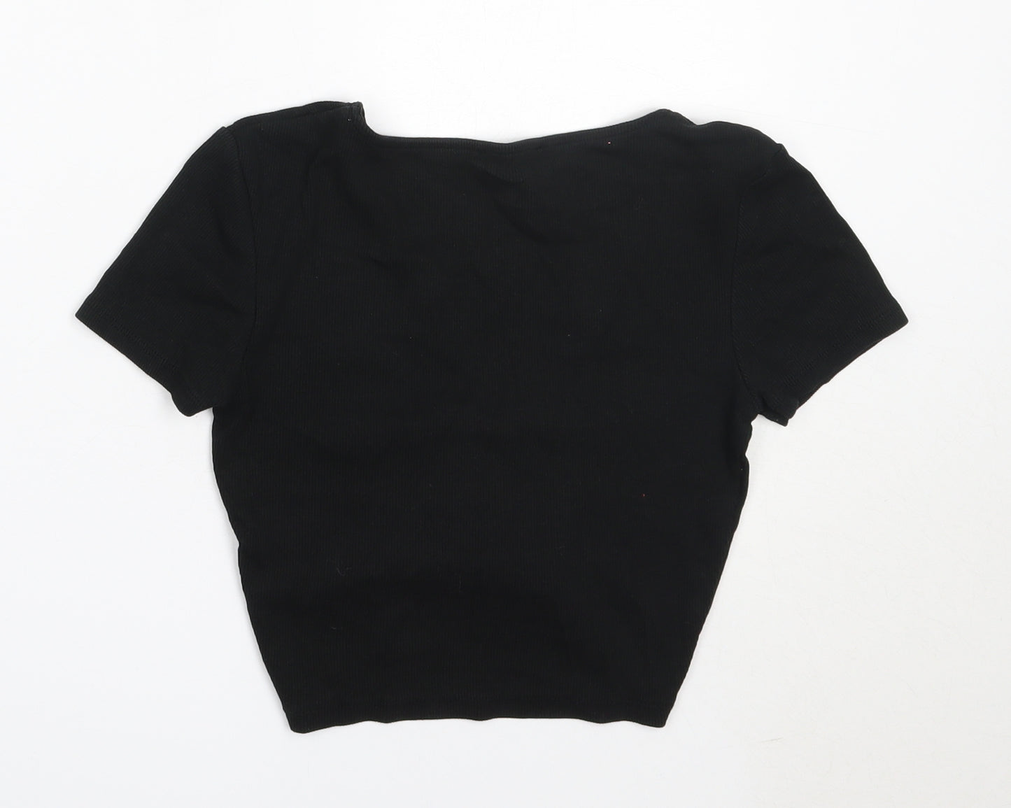 Zara Womens Black  Cotton Basic T-Shirt Size M V-Neck