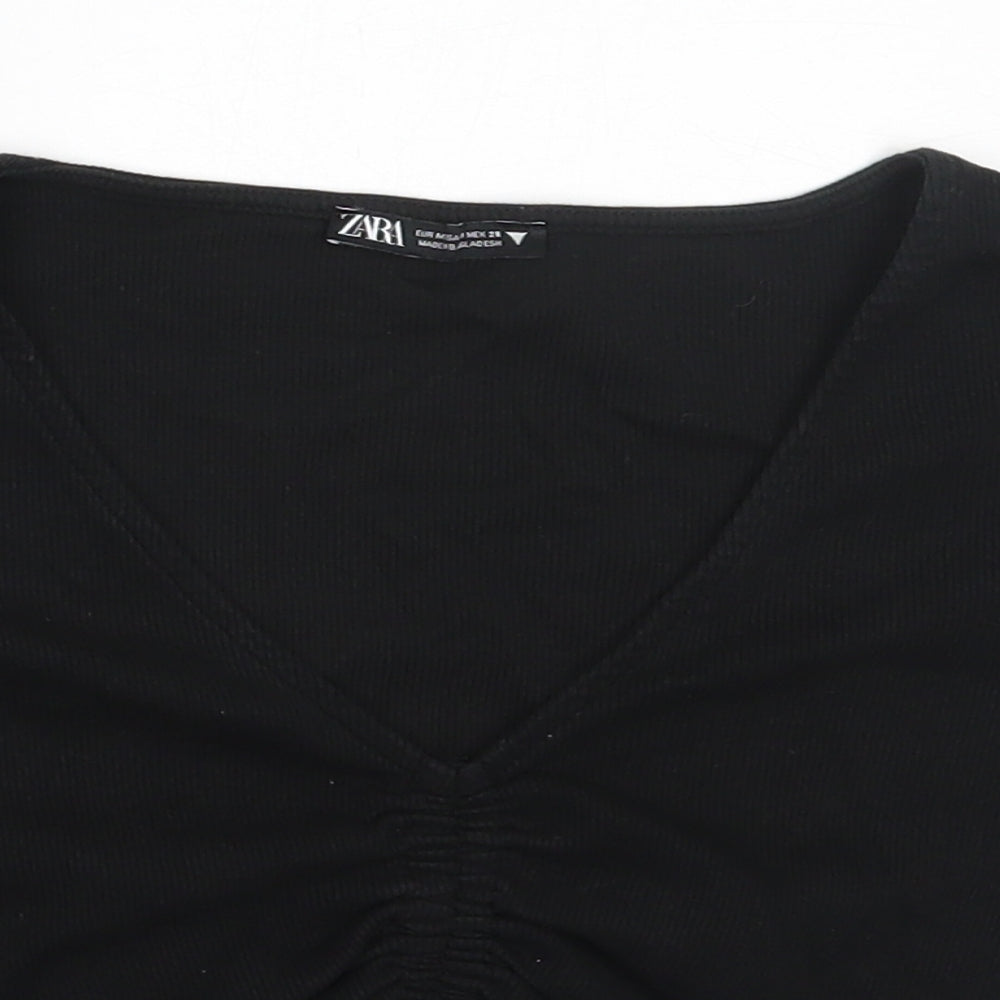 Zara Womens Black  Cotton Basic T-Shirt Size M V-Neck