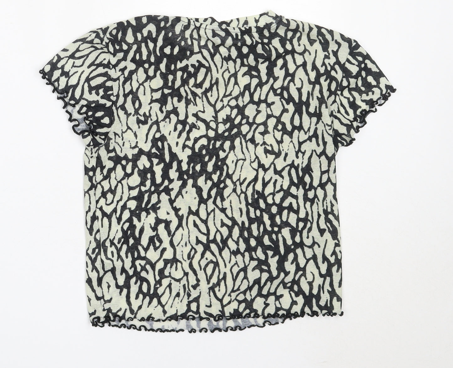 Topshop Womens Black Geometric Polyester Basic Blouse Size 12 Round Neck