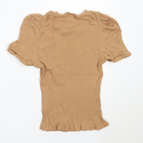 Brave Soul Womens Beige  Cotton Basic T-Shirt Size M Round Neck