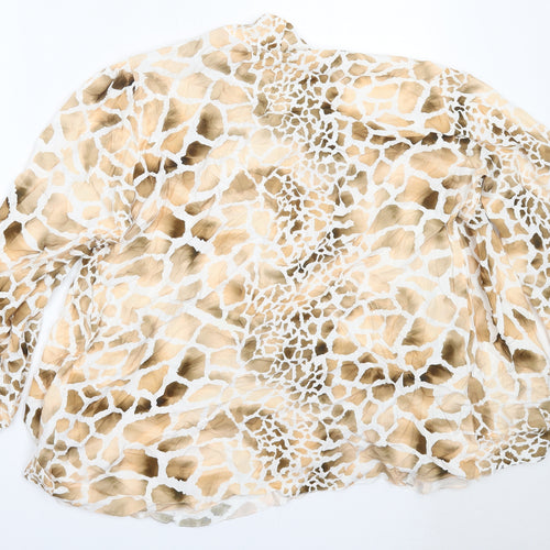 Preworn Womens Beige Animal Print Viscose Basic Blouse Size L Round Neck