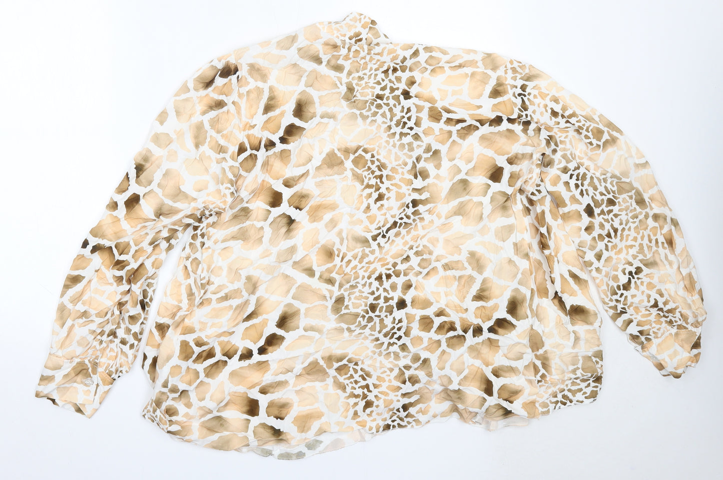 Preworn Womens Beige Animal Print Viscose Basic Blouse Size L Round Neck
