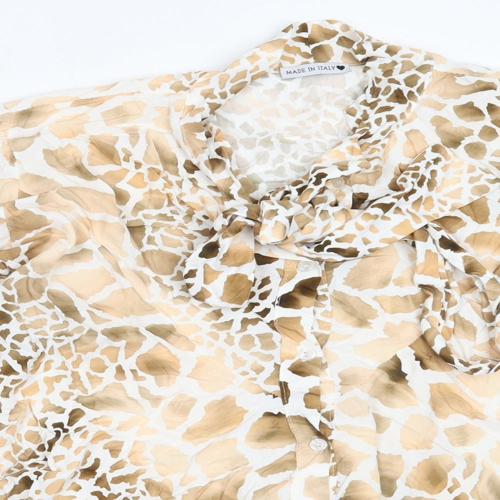 Preworn Womens Beige Animal Print Viscose Basic Blouse Size L Round Neck