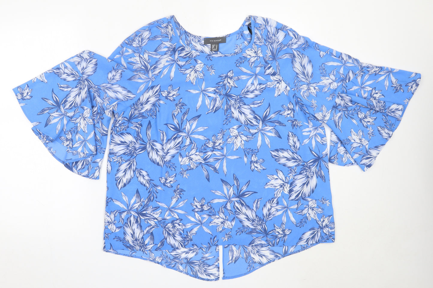 Primark Womens Blue Floral Polyester Basic Blouse Size 18 Round Neck
