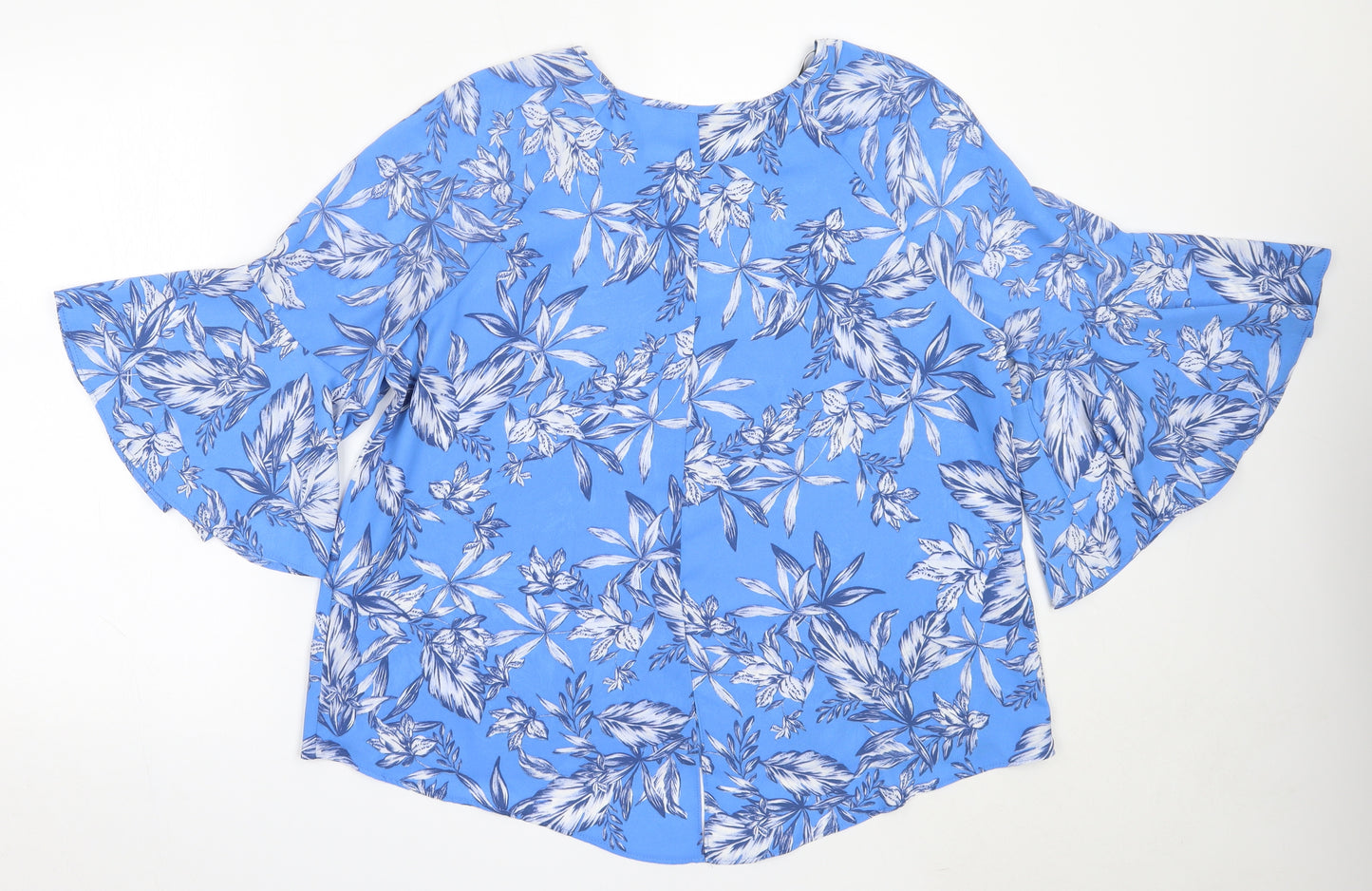 Primark Womens Blue Floral Polyester Basic Blouse Size 18 Round Neck