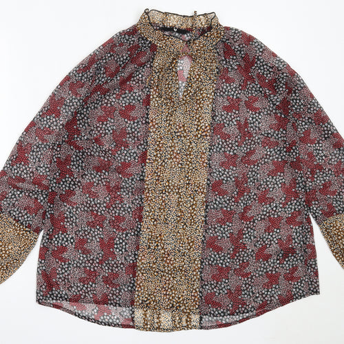 Very Womens Black Floral Polyester Basic Blouse Size 14 Round Neck