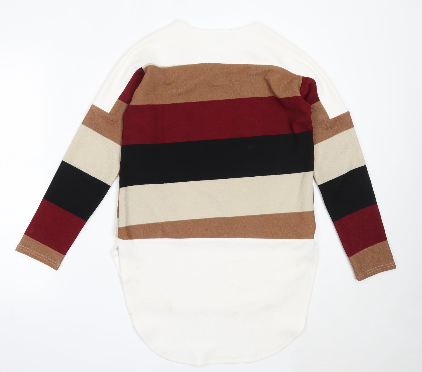 AX Paris Womens Ivory Colourblock Polyester Basic Blouse Size 10 Round Neck