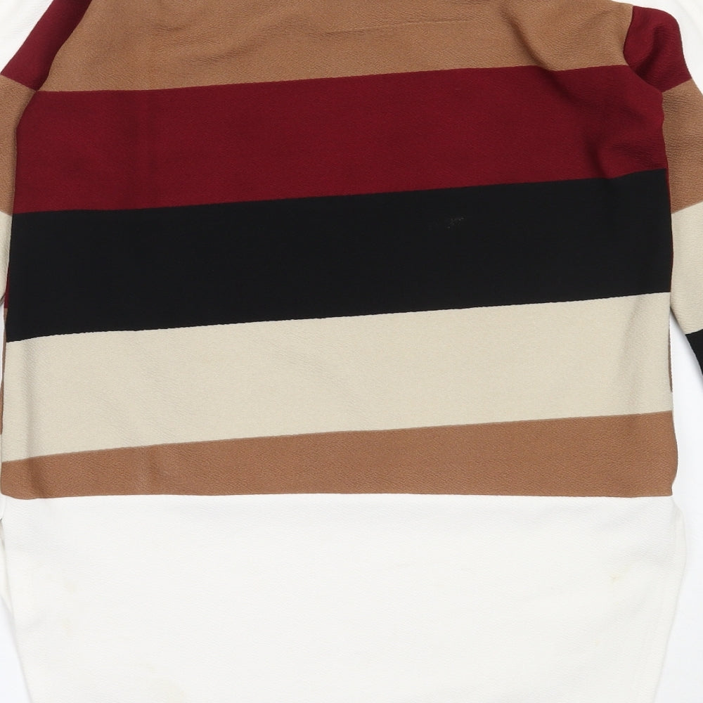 AX Paris Womens Ivory Colourblock Polyester Basic Blouse Size 10 Round Neck