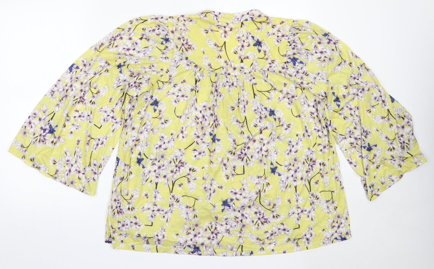 H&M Womens Yellow Floral Polyester Basic Blouse Size M V-Neck