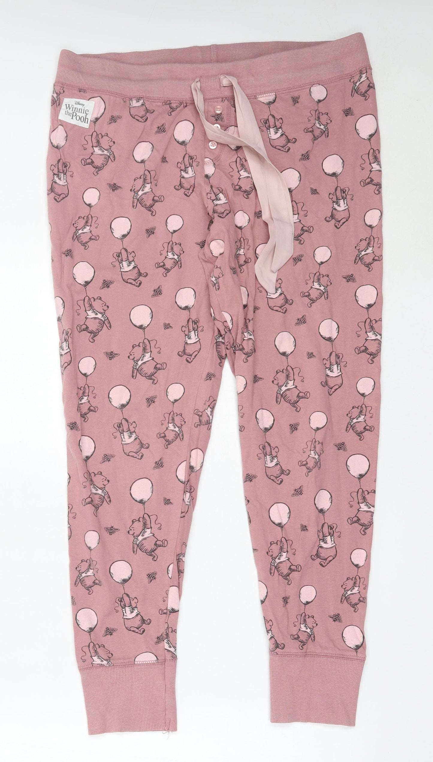 Primark Womens Pink Solid Cotton Capri Pyjama Pants Size L   - winnie the pooh