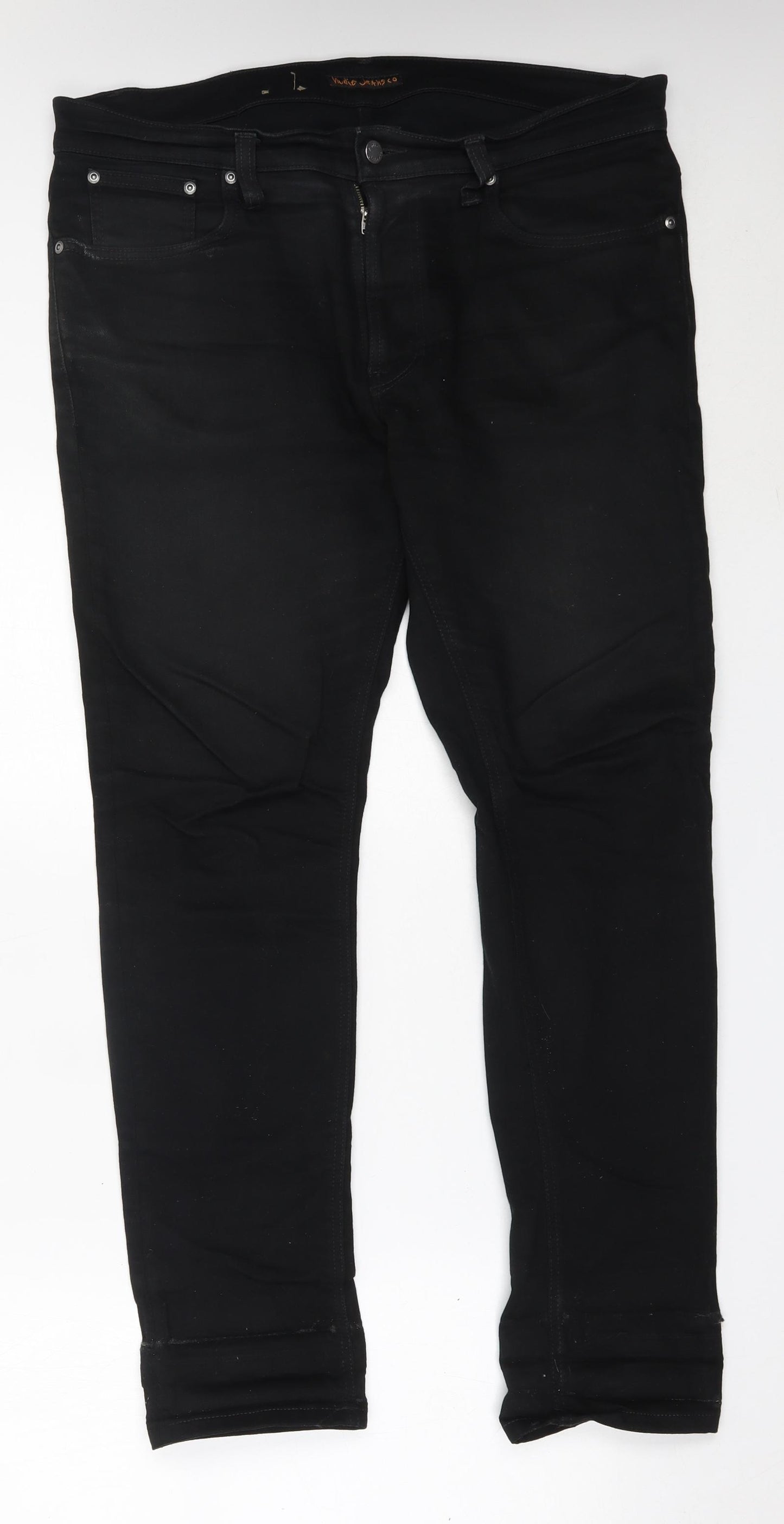 Nudie Mens Black  Cotton Straight Jeans Size 36 in L32 in Regular