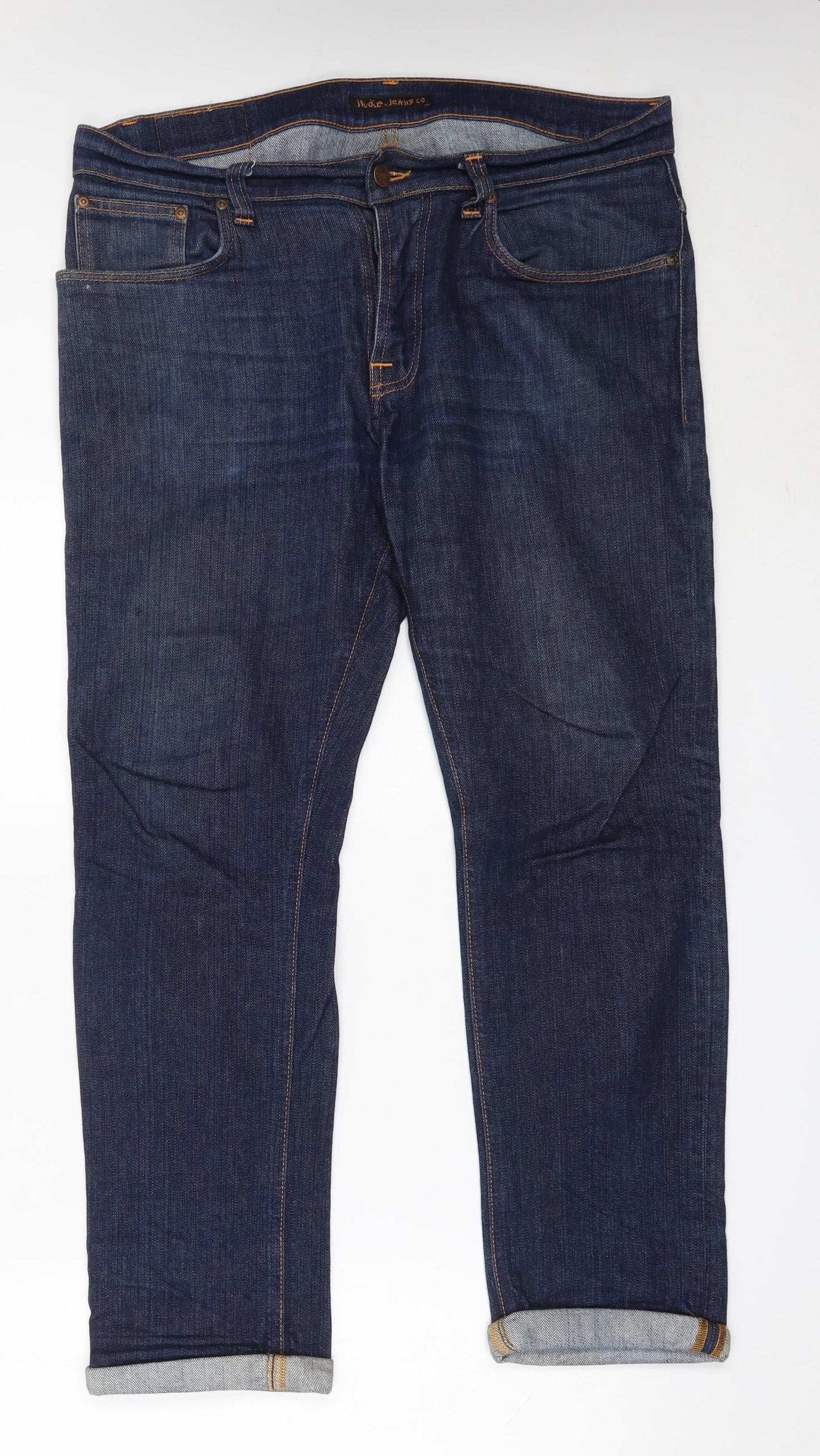 Nudie Mens Blue  Cotton Straight Jeans Size 36 in L32 in Regular