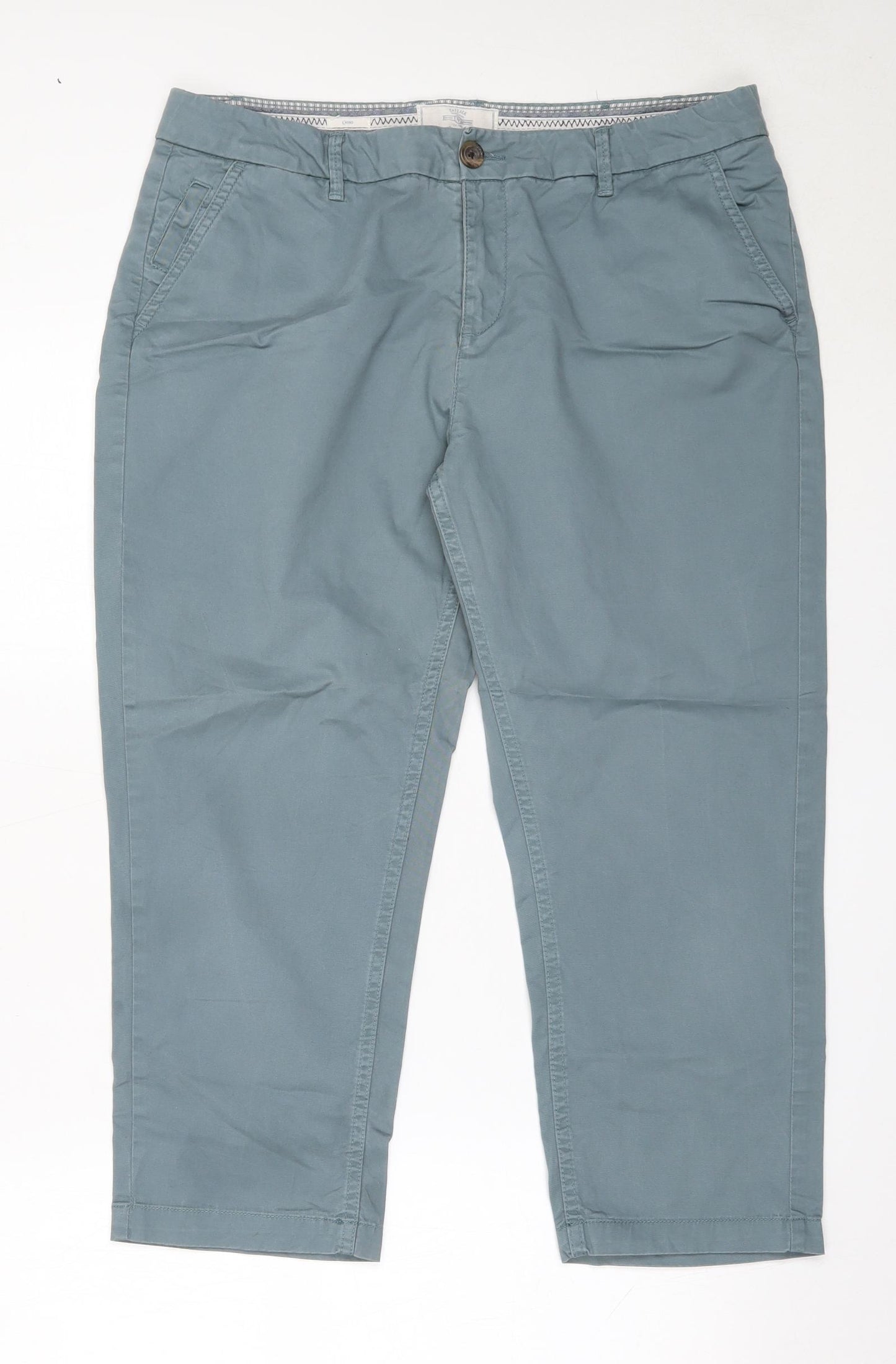 Fat Face Womens Blue  Cotton Cropped Trousers Size 14 L23 in Regular