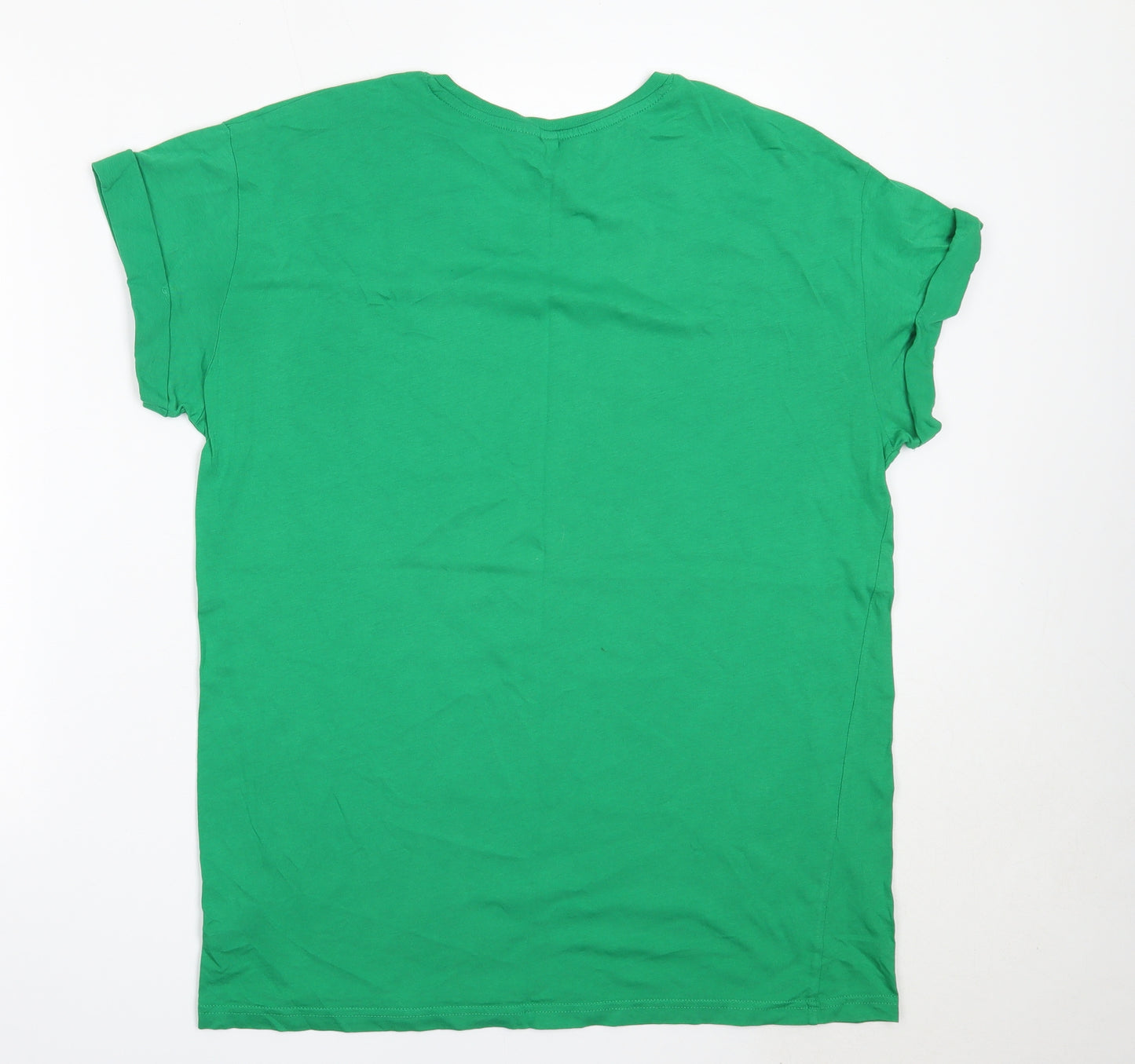 H&M Womens Green  Cotton Basic T-Shirt Size M Round Neck