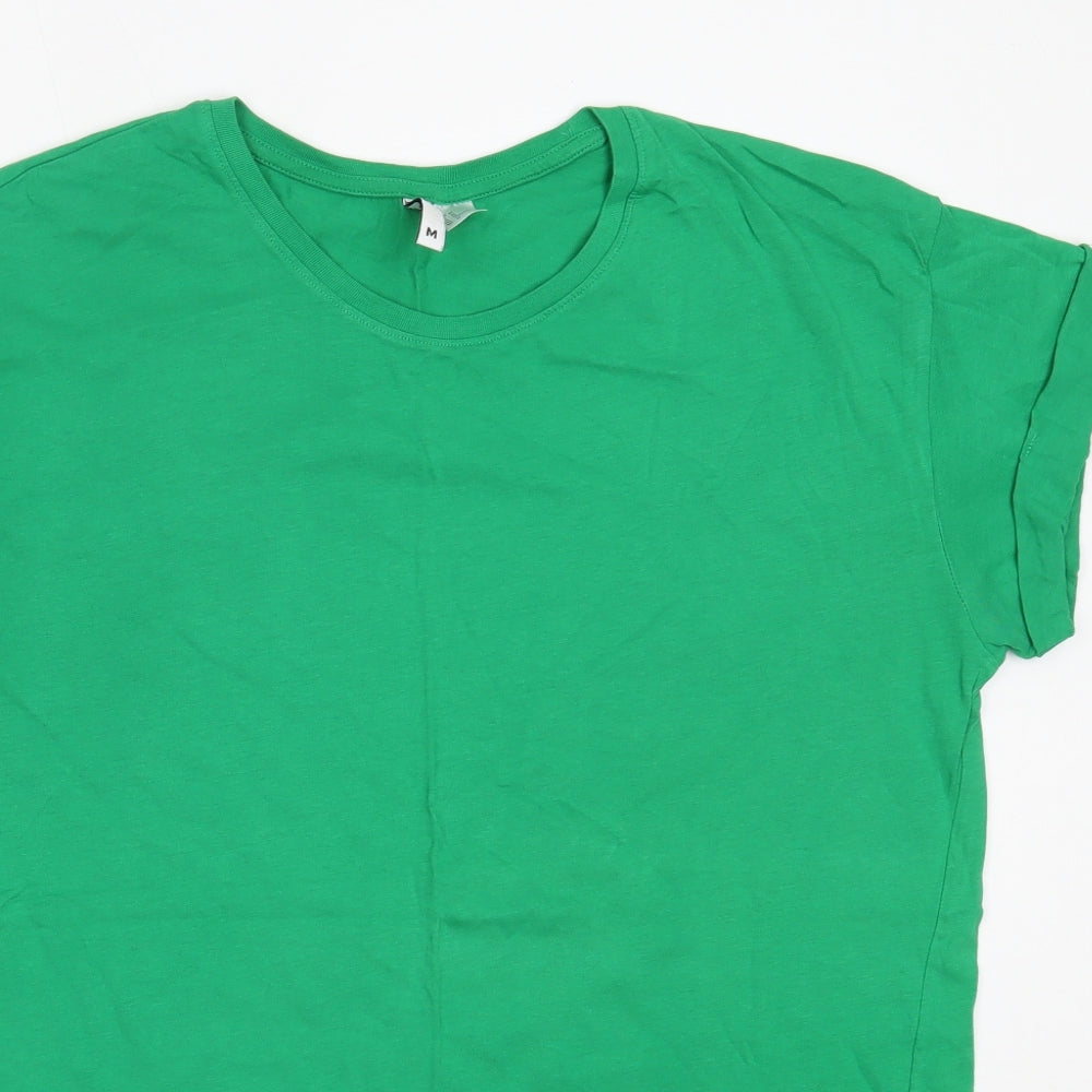 H&M Womens Green  Cotton Basic T-Shirt Size M Round Neck