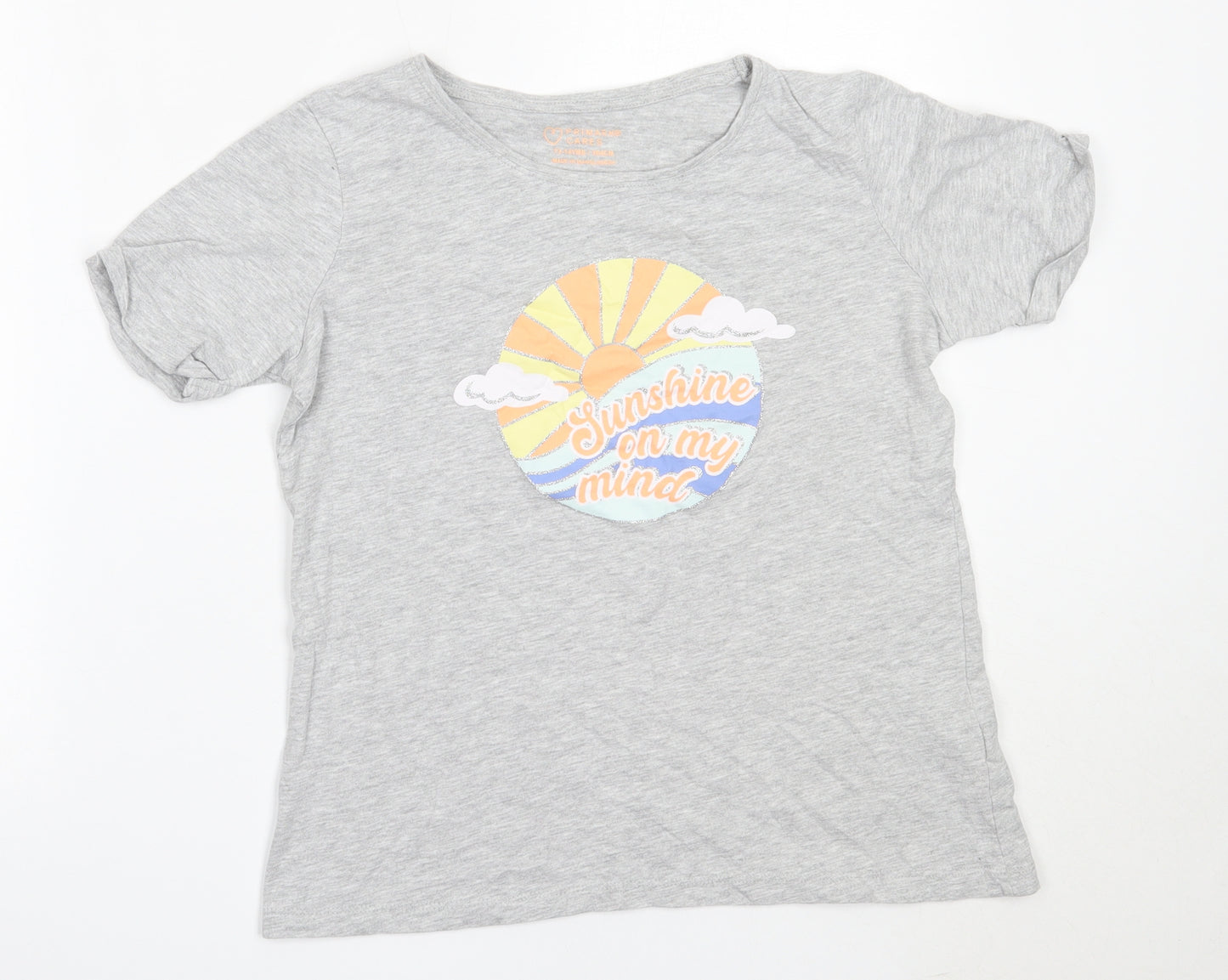 Primark Girls Grey  Cotton Basic T-Shirt Size 13-14 Years Round Neck