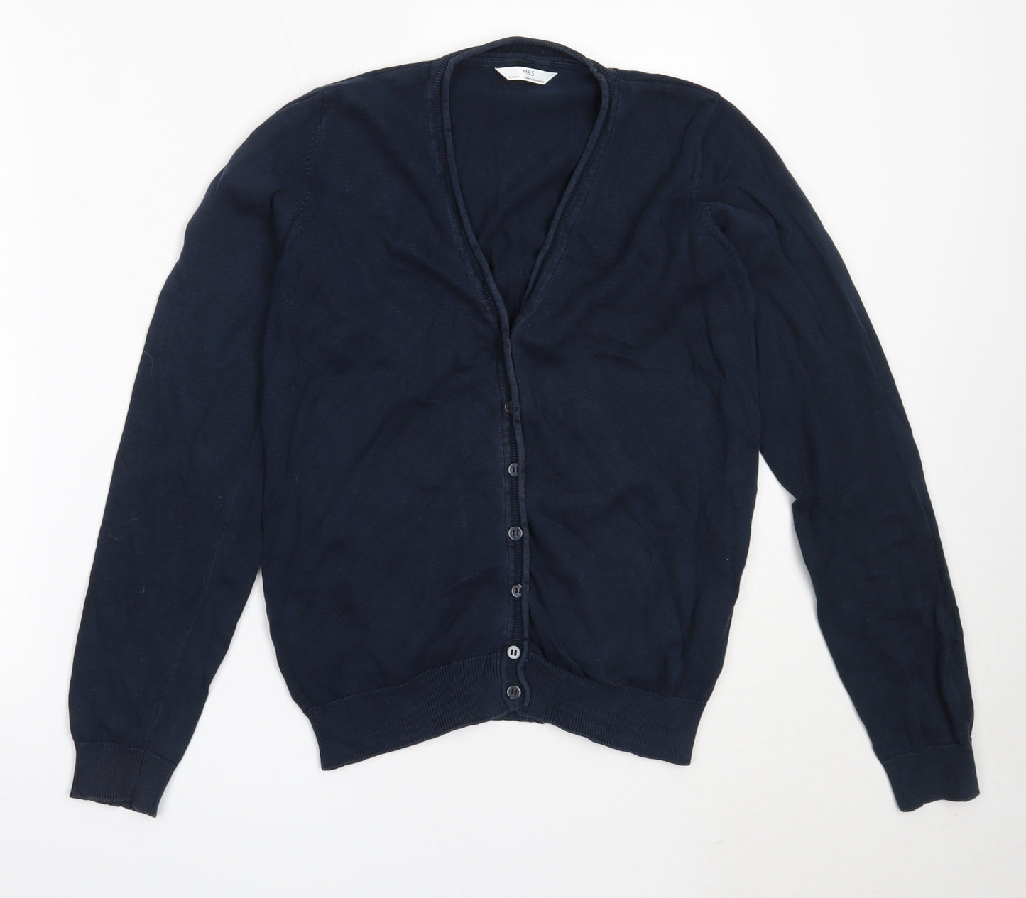 Marks and Spencer Boys Blue V-Neck  Cotton Cardigan Jumper Size 13-14 Years