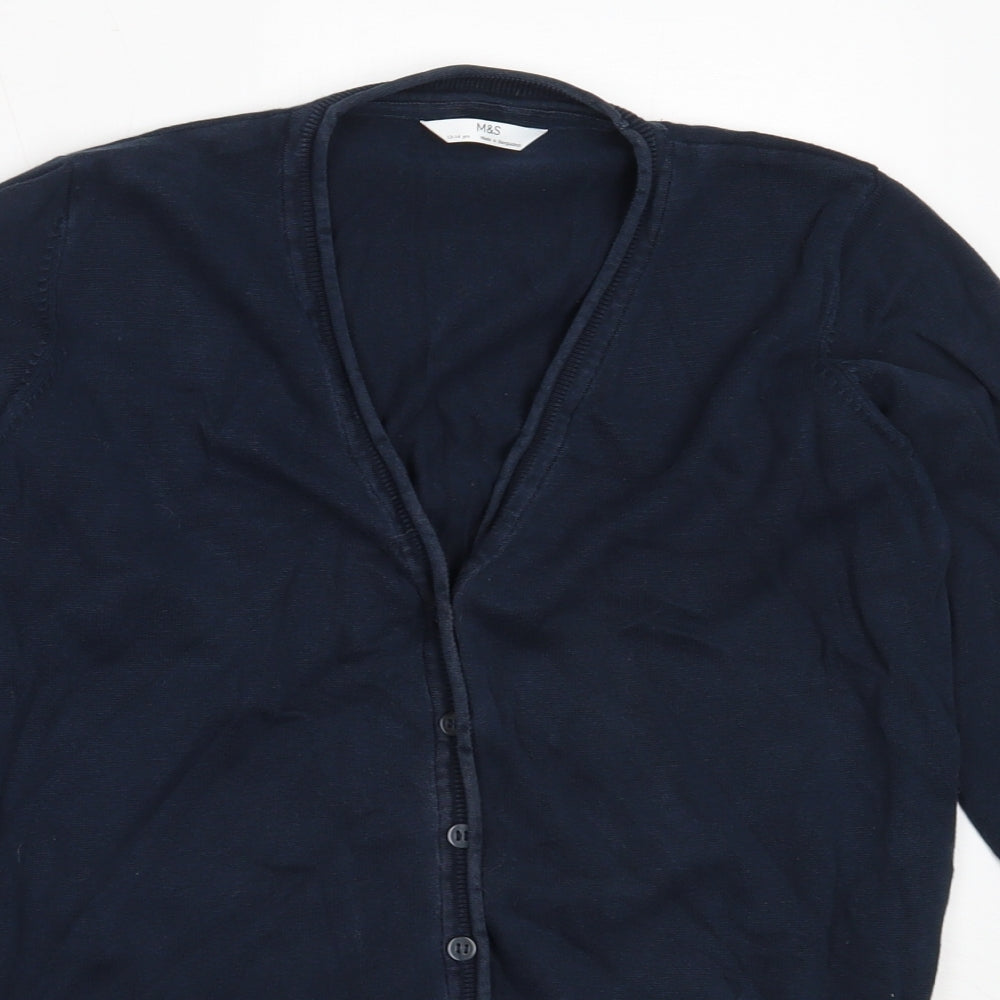 Marks and Spencer Boys Blue V-Neck  Cotton Cardigan Jumper Size 13-14 Years
