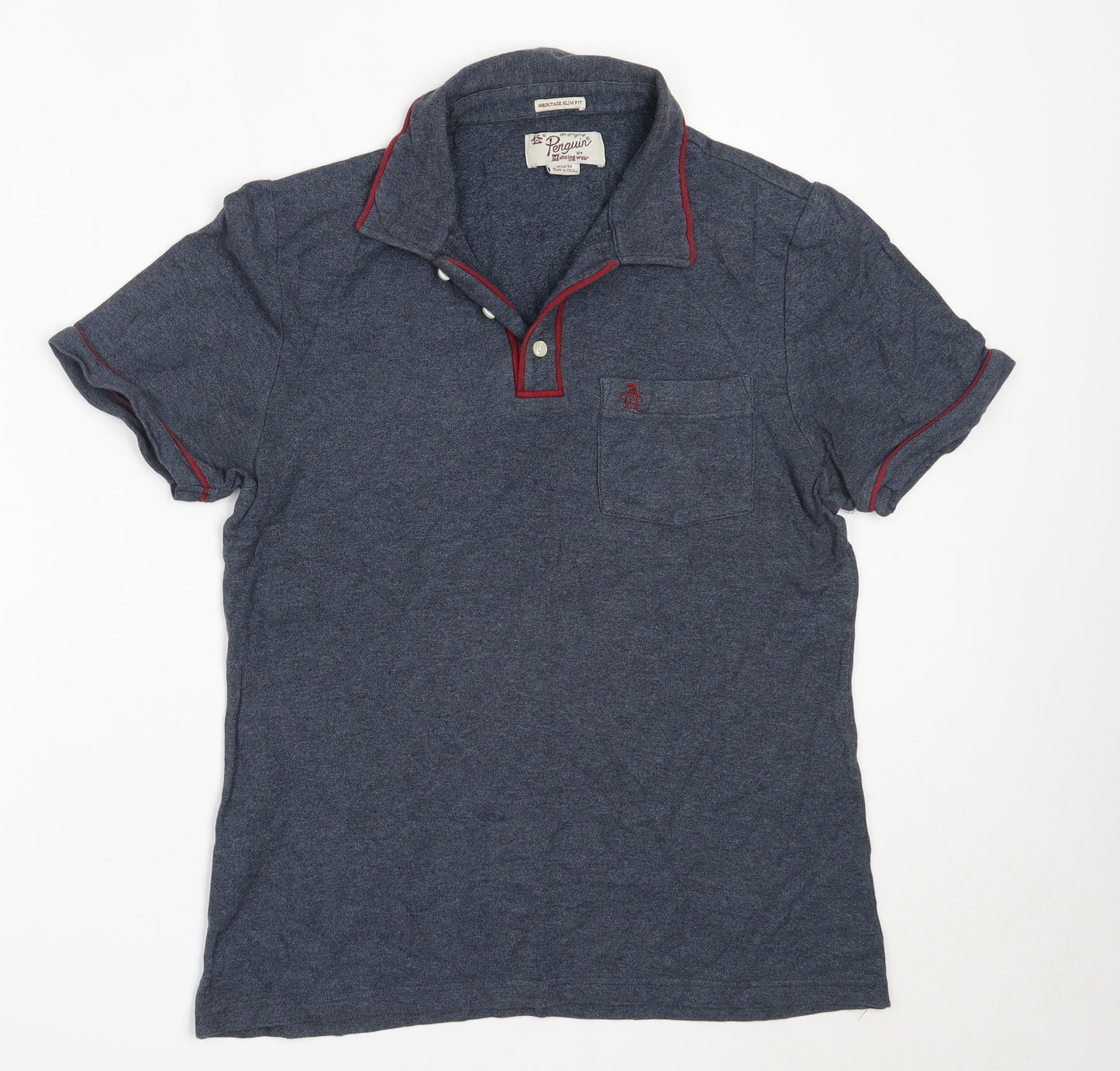 Penguin Mens Blue  Cotton  Polo Size M Collared