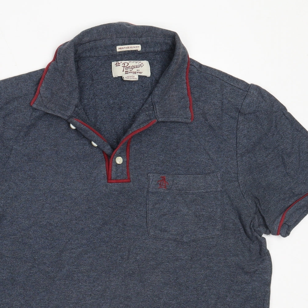 Penguin Mens Blue  Cotton  Polo Size M Collared
