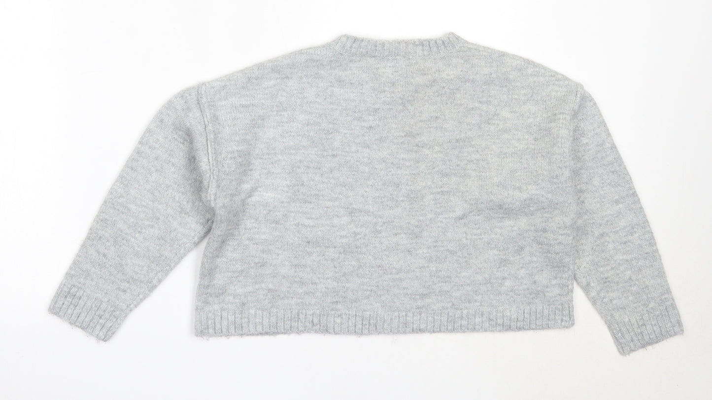 Matalan Girls Grey Round Neck  Acrylic Pullover Jumper Size 10 Years