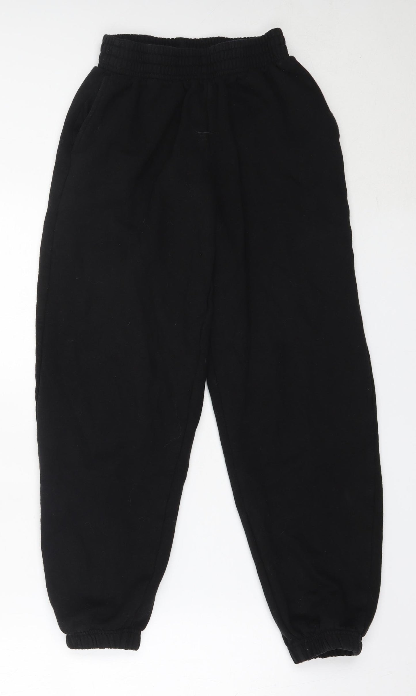 PRETTYLITTLETHING Womens Black  Cotton Jogger Trousers Size 8 L25.5 in Regular