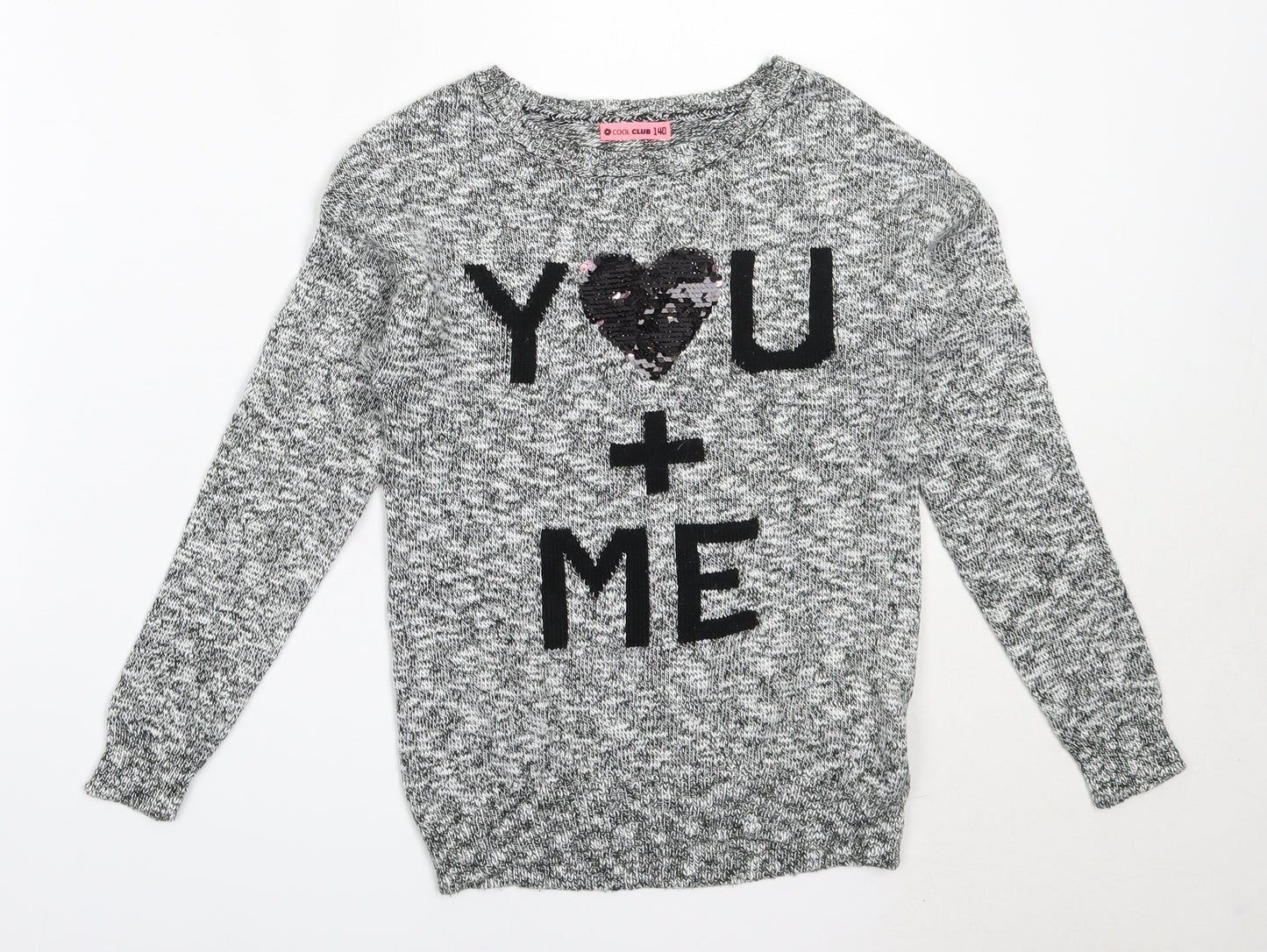 Cool Club Girls Grey Round Neck  Cotton Pullover Jumper Size 10 Years